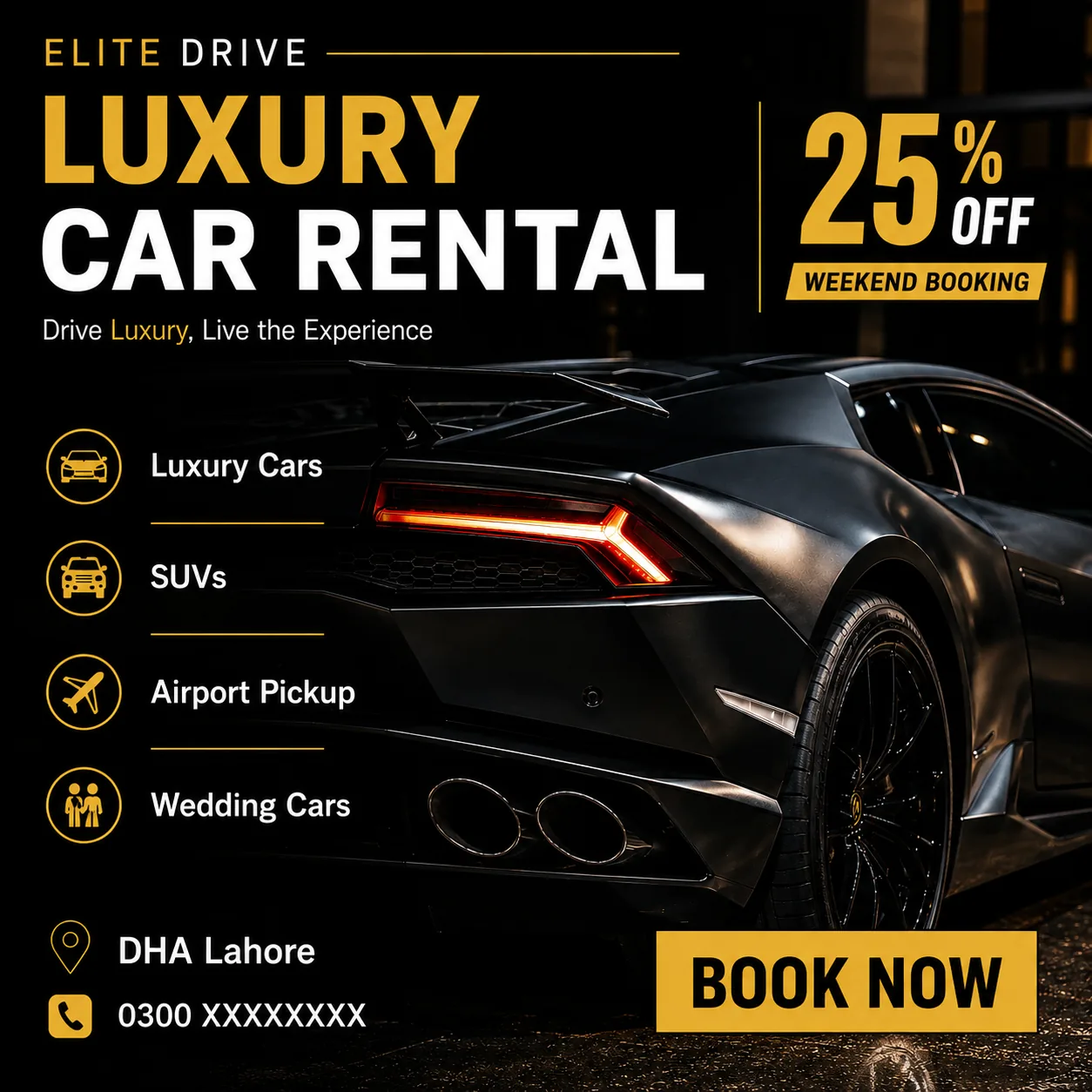 Elite Drive luxury car rental flyer